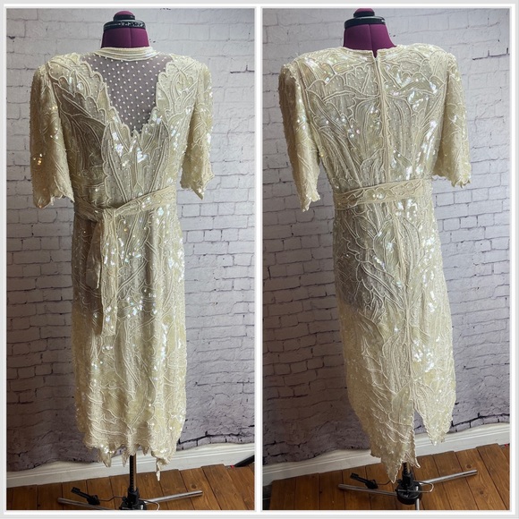 Medium 1970s Judith Ann Creations Brown Silk Beaded Dress